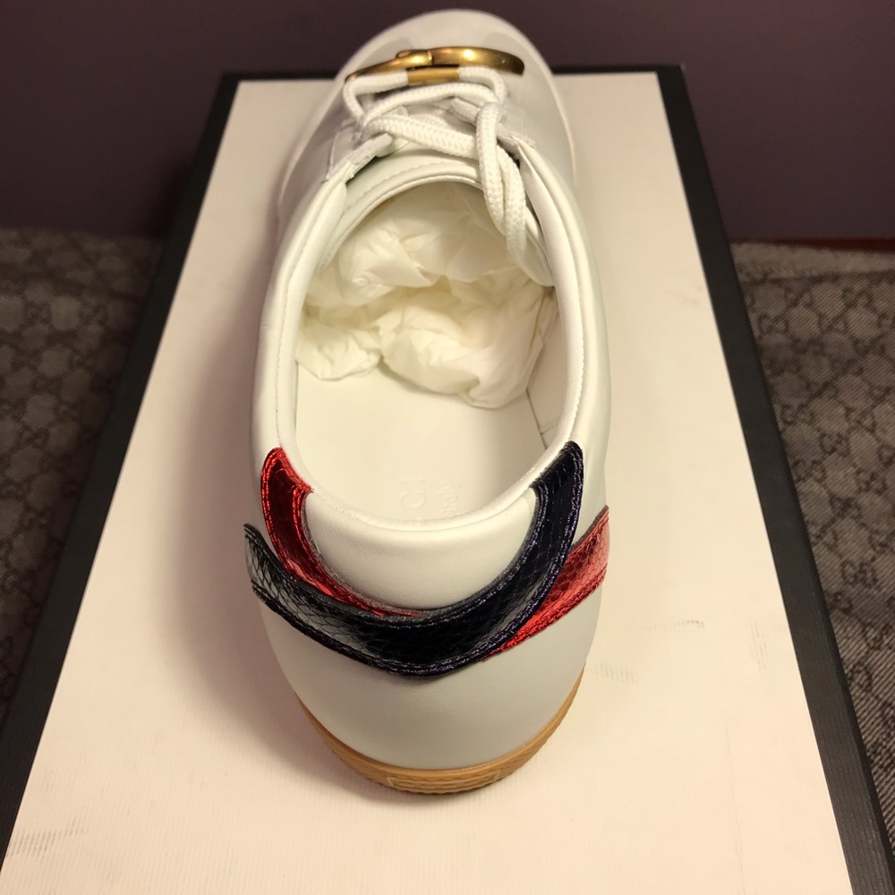 SOLD! New Gucci White Gold Low Top Double G Shoes - Picture 6 of 8